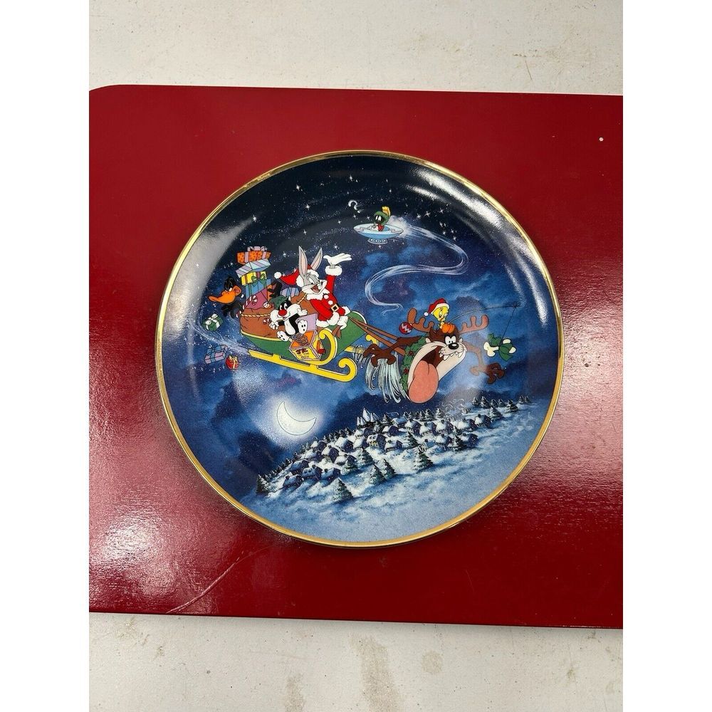 Franklin Mint Looney Tunes Collective Plate What's Up Santa-Bugs Bunny Christmas